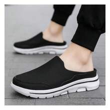 Men's Breathable Knit Mule Slippers | Soft Non-Slip Sole For Indoor & Outdoor Use - 黑色 - 查看 3