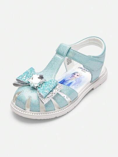 Balabala Girls' Elsa Glitter Bow Sandals – Princess Dress Shoes With Sparkly Rhinestone Accent, Anti-Slip Sole & Comfy Fit – Summer Shoes For Kids