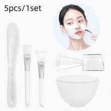 5pcs Silicone Mixing Bowl Set, DIY Mask Mixing Kit, Contains Silicone Bowl, Mask Brush, Bowl Stick Spatula, Mask Applicator, Measuring Cup. Great Beauty Tool For Home Salon. - Black - View 6