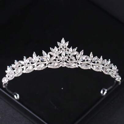 1pc Elegant Floral Design Zinc Alloy Crown Bridal Wedding Hair Accessory, Suitable For All Seasons Valentine's Day Accessories