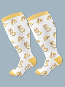 1 Pair Plus Size Knee-High Compression Socks For Men & Women - Support For Wide Calves, Sports, And Daily Wear, Ideal For Running, Cycling & Nursing