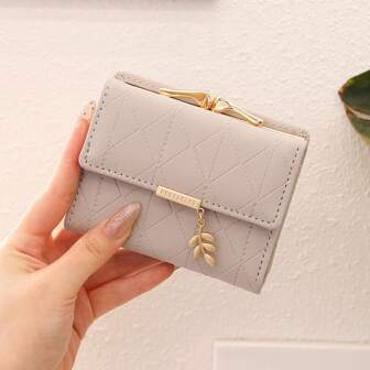 1 st. enfärgad plånbok för kvinnor med kreditkortsfack, ID-fönster, metallbladhänge, trefaldig, avslappnad kort plånbok i stil, moderiktig, tryckt, present till kvinnor, plånbok, miniplånbok, handväska, liten plånbok, plånbok, plånbok