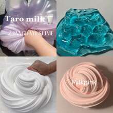 Milky White Slime With Crystal Blue Fluffy Iceland Sea Salt Mud, Transparent Sea Blue Super Creamy Elastic Squeeze Stress Relief Colored Mud, Same Style As Internet Celebrity Vanilla Purple Taro Slime Colored Mud