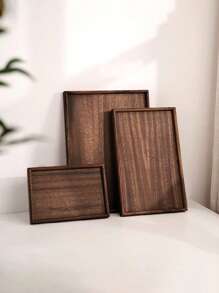 1pc/3pcs Brown Wooden Rectangular & Round Serving Tray, Household Dessert Plate, Hotel Restaurant Coffee Plate, Tea Tray, Fruit, Sushi, Steak, Bread, Snack Wood Display Platter, Clear Texture Cup Saucer