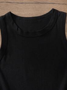 1pc Kids' Pure Cotton Solid Color Vest, Boys' White Undershirt, Comfortable Layering Piece Suitable For All Seasons, Suitable For Indoor And Outdoor Wear - Black - View 4