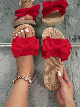 女士时尚优雅经典户外防滑耐磨蝴蝶结露趾凉鞋，适合 2025 年春夏海滩、度假、休闲穿着