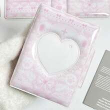 1 件粉色和白色心形蝴蝶结泰迪熊照片卡相册，3-3.5 英寸 K-POP 照片卡，照片迷你相册，DIY 心形镂空封面，带扣光面膜，可容纳 32 张照片/卡片 - 粉紅白 - 查看 9