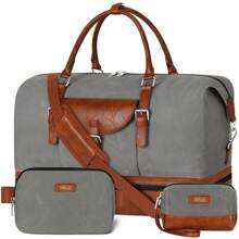 3 件装大号周末旅行包带防水鞋隔层帆布旅行行李袋过夜随身包带洗漱包男女通用 - 彩色 - 查看 10