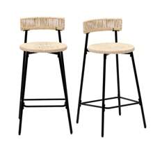 2-Piece Hand Woven Paper Rope Bar Stool Bohemian Round Kitchen Restaurant Bar Chair - Bộ A-2 món (màu trắng kem) - Xem 3