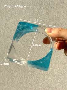 1 件闪亮透明绿色和蓝色扎染几何不对称树脂手链，夏季海滩度假装饰 - 彩色 - 查看 5