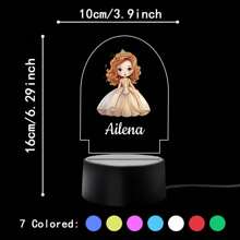1 pièce Lumière d'illusion LED 3D de lampe de nuit décorative de cadeau d'anniversaire avec personnalisation de nom de princesses de bande dessinée, lumière chaude, cadeau de Noël