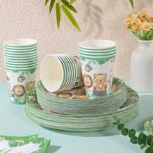 动物主题一次性餐具套装，7/9 英寸派对盘子餐巾杯，适合生日派对、聚会装饰品、一次性纸盘餐巾杯、生日主题派对的派对装饰 - 彩色 - 查看 5
