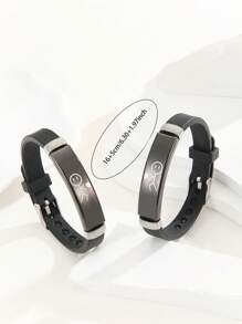 ATLVXJL 2pcs/Set Couples Matching Bracelet Figure The Only Love Show Love By Pushing A Heart Know You Love You Pattern Black Stainless Steel Jewelry Set Charm Silicone Bracelet Luminous Glow In The Dark For Women Valentine's Day Gift Or Couple Loved Ones Holiday Gifts