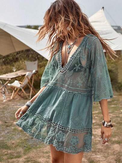 Saia De Praia Em Renda Sexy Solar À Beira-Mar