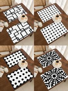 2/4pcs Simple Geometric Square Placemats, Abstract Neutral Style Artwork In Black & White, Blue, And Brown Linen Tablemats, Suitable For Daily Dining Table, Kitchen, Dining Room Decor, Home Decor, Holiday Decor, Tabletop Decor, Outdoor Picnic Decor, And Gifts, 12x16.5 Inches