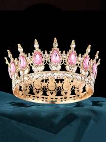 1 pieza Corona de estilo barroco elegante con rhinestones, tiara de novia de lujo para princesa, tocado redondo brillante, accesorio de pelo perfecto para novia
