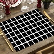 2/4pcs Simple Geometric Square Placemats, Abstract Neutral Style Artwork In Black & White, Blue, And Brown Linen Tablemats, Suitable For Daily Dining Table, Kitchen, Dining Room Decor, Home Decor, Holiday Decor, Tabletop Decor, Outdoor Picnic Decor, And Gifts, 12x16.5 Inches