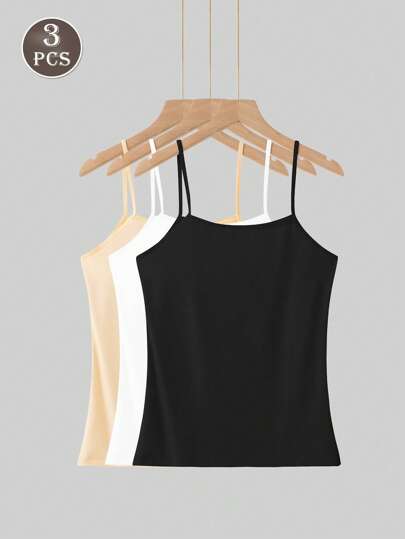 yalisi 3pcs Women's Black White & Skin Colored Versatile Camisole Tops