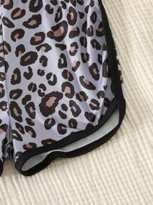 Set de 2 piezas de pijama sin mangas ajustado para niñas, top tipo tank con estampado lindo de gato y leopardo y shorts, conjunto de ropa de casa casual y cómoda para verano - Negro - Ver 6