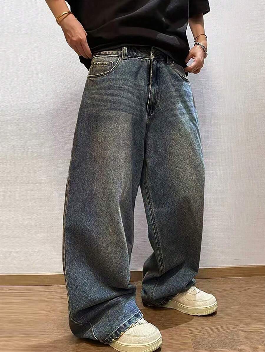 1pc Hearty Haven Casual Loose Fit American Street Style Men Denim Jacket - Dusty Blue - View 1