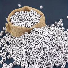 100/1000pcs/Pack White Background Black Letter Beads, 6mm Acrylic Square English Letter Beads, DIY Jewelry Making Supplies, Decorative Accessories | Overflowing Beads | Durable Bead Material For Jewelry Making