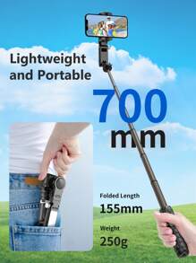 TOKQI 四合一便携式智能手机三脚架，带云台稳定器、人脸追踪、补光灯、360°旋转、可伸缩铝合金杆、无线遥控器，兼容 14/13和安卓手机，用于视频录制 - 黑色 - 查看 2