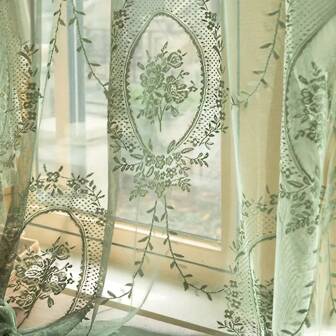 2pcs Set Of Floral Embroidered Sheer Curtains - Rod Pocket Design, Perfect For Living Room, Bedroom, Dining & Balcony Decor, Machine Washable Polyester