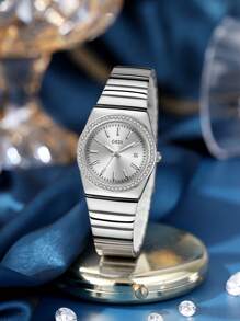 1pc Luxury Women's Quartz Watch, Bezel Decorated With Premium Rhinestones, Stainless Steel Band, Suitable For Daily Commute, Travel And Everyday Wear - one-size - View 2