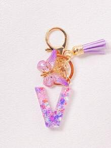 1pc A-Z English Letter Creative Keychain, Kids Backpack Accessories, Butterfly Letter Pendant Keychain For Girls, Bag Charm - Purple - View 20