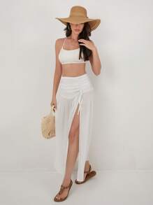 Summer Beach High Slit Sarong Skirt - White - View 2