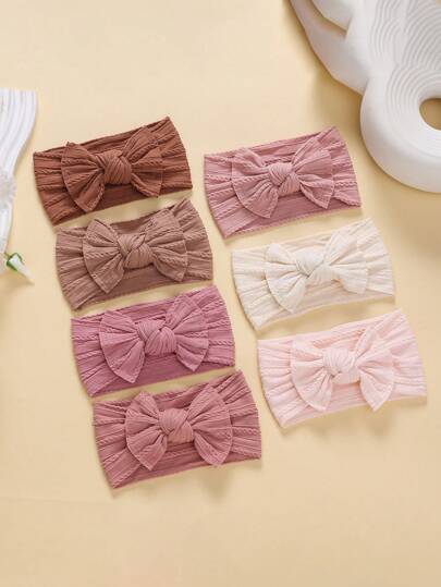 7pcs/Set Infant Baby Cable Knit Headbands, Soft Nylon Stretchy Hair Bands Accessories, Suitable For All Seasons