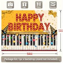 1pc Happy Birthday Piano Banner - Music Notes And Keyboard Design, Perfect For Party Decoration And Studio Props - 1 - View 2