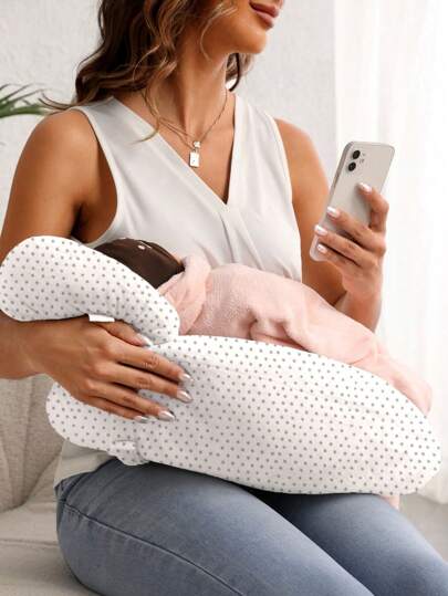 1 Soft & Comfortable Gray Star Pattern Nursing Pillow To Support Sleeping & Breastfeeding