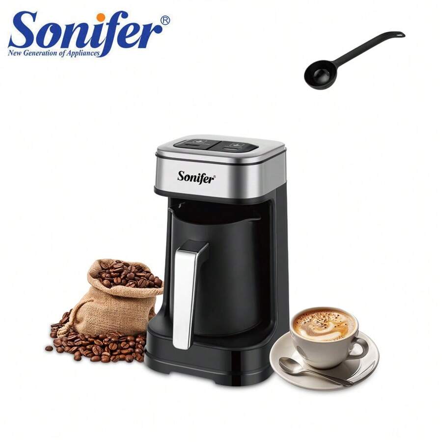 SONIFER Türkischer Kaffeebereiter mit Doppelbrühsystem, intelligentem Anti-Überlauf-Design, Temperaturregelung, 96-98°C präzise Heizung, 250ml PP Tasse, 304 Edelstahl Heizplatte, 700W Kaffeekanne