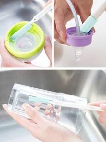 Set de 3 cepillos de limpieza para biberones de bebé, cepillo para taza de leche recién nacido, cepillo pequeño para lavar botellas de leche - 3 piezas - Ver 5