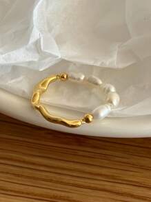 1pc Fashion Pearl Golden Ring, Jewelry For Women Everyday Wear