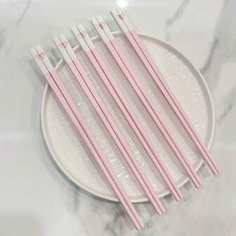 [5 Packs Love-Connected Pink Chopsticks]24cm Romantic Tableware - Heart-Shaped Design When Paired,Cute Couple Gift For Valentine's Day/Wedding/Anniversary(Dishwasher Friendly),School Supplies
