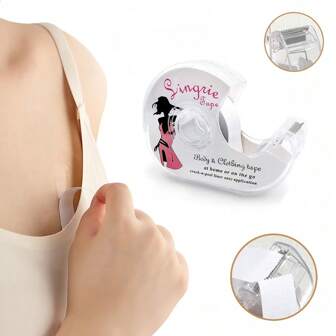 Wardrobe Tape, Invisible Double-Sided Tape, Clothing Tape, Fabric Tape, Anti-Flashing, Breast Petals, Tape Dispenser, Used For Bonding Between Fabric And Body, Fabric To Fabric, Prevents Clothing Slippage, Keeps Garments Tight And Secure For Long Wear Summer Cooling,Beach,Travel