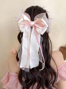 1pc Elegant Bowknot Mesh Veil Hair Clip, Gorgeous Spring Clip For Daily Wear & Party, School Stuff, College, Bows, Cute, Classy, Winter Outfit Women, Hair Accessories