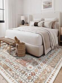 Vintage European Bohemian Oriental All-Over Upgraded Fabric & Material Delicate Clear Decorative Crystal Velvet Rug, With Striped Texture, Soft Crystal Velvet Material Without Pile, Suitable For Bedroom, Living Room, Closet, Children's Room, Multi-Purpose Room, Casual Home Decor, Room Decor, Exotic Style Carpet, Easy Cleaning And Maintenance For Home Use - Red - View 3