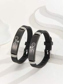 ATLVXJL 2pcs/Set Couples Matching Bracelet Figure The Only Love Show Love By Pushing A Heart Know You Love You Pattern Black Stainless Steel Jewelry Set Charm Silicone Bracelet Luminous Glow In The Dark For Women Valentine's Day Gift Or Couple Loved Ones Holiday Gifts