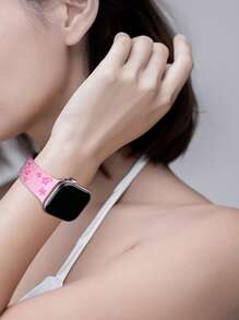 花卉雕刻表带，兼容 41mm、40mm、44mm、45mm、42mm、38mm、49mm、46mm 表带，可爱花朵图案，柔软硅胶运动表带，兼容 Series 11、10、SE、9、8、7、6、5、4、3、Ultra，女士时尚花卉元素表带，兼容 表带 - 淺粉配艷粉 - 查看 4