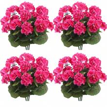 1/2/4pcs Artificial Shrubs Geraniums - Realistic Pink Flowers With Green Foliage For Indoor & Outdoor Decor, Perfect For Garden, Porch, Patio, Window Box, And Hanging Planter, Garden Decor , Maintenancefree Plants, Artificial Outdoor Flowers Shrubs