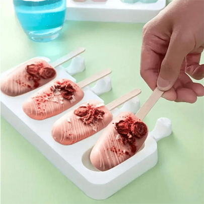 1pc Oval 4-Cavity Ice Cream Popsicle Mold, Cheese Stick Mold, Silicone Ice Pop Maker, Ice Cream Mold, Frozen Treats, For Restaurant/Food Truck Use
