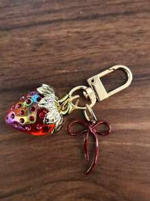 Unisex New Strawberry Bow Stainless Steel Keychain,Strawberry Bow Element, Heart-Shaped Light Gold Buckle- Ideal Gift For Friends,Couple Pendant, Bowling Bag Pendant, Suitable For Bags, Car Keys, Headphones, Mobile Phones,3 Colors To Choose From - Multicolor - View 13