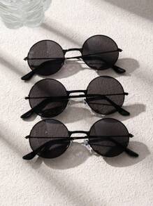 3 Pcs Retro Fashionable Round Metal Frame Kids Fashion Glasses - Multicolor - View 1