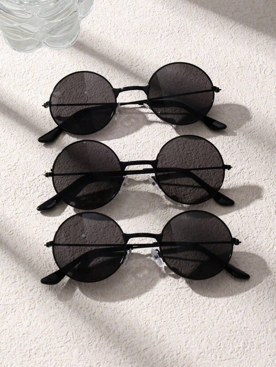 3 Pcs Retro Fashionable Round Metal Frame Kids Fashion Glasses - Multicolor - View 1