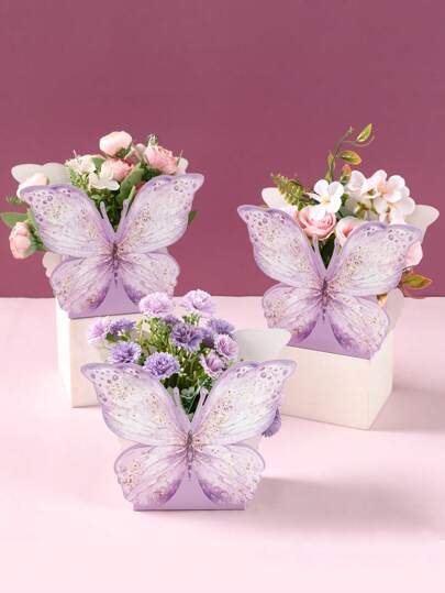 6 piezas Caja de regalo de decoración de mariposa púrpura de acuarela, caja de cartón con flores para decoración de fiesta de cumpleaños, boda, baby shower, incluye cinta adhesiva por ambos lados, suministros de fiesta de cumpleaños, decoración de cumpleaños