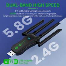 1200Mbps Dual Band 2.4GHz + 5GHz WiFi USB Adapter, USB 3.0 High Speed Wireless Network Card Receiver, Compatible With PC/Laptop Windows - Black - View 8