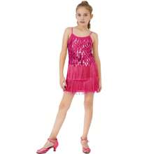 lontakids Lontakids Girls Sequin Fringe Party Dress Salsa Cha Cha Tassel Latin 2Pcs Dance Dress & Shorts Adjustable Spaghetti Strap 5-13 Yrs